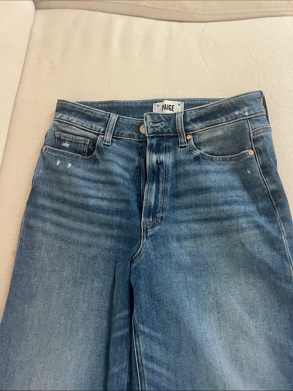 PAIGE Women's Medium Blue Relaxed Straight Jeans